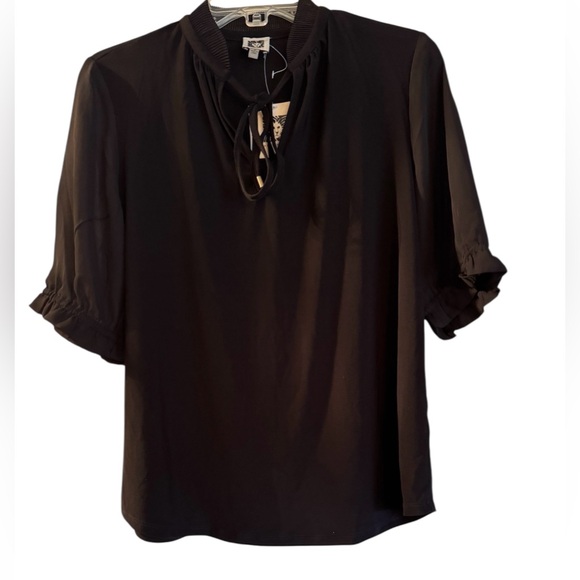 NWT Anne Klein Black Tie-Front Blouse - Picture 2 of 8